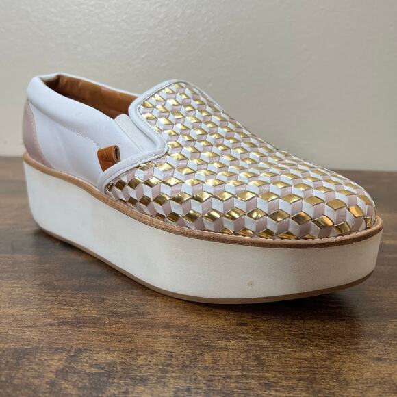 Flamingos Spain Coconut Platform Sneakers 7 Womens Slip On Metallic Geo Leather - Picture 1 of 11